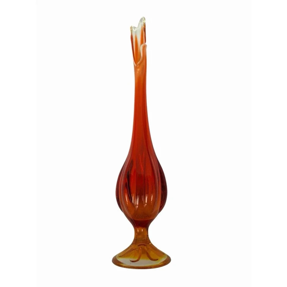 Vintage Viking Orange Amberina Glass Swung Smooth Bud Vase 12.5